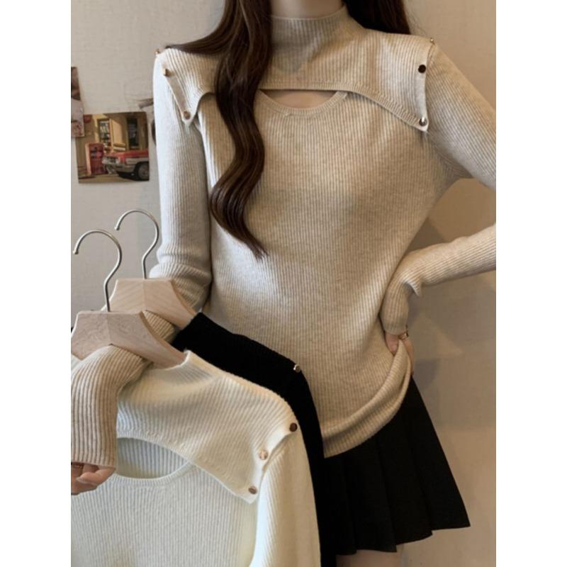Damen Herbst Winter Rollkragen Strickpullover Weiblich Slim Sexy Aushöhlen Kaschmir Pullover