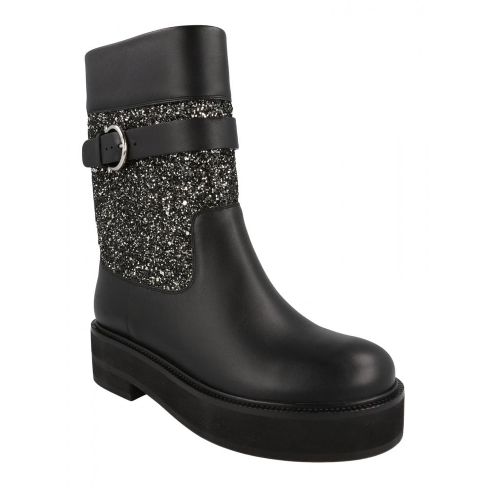 Salvatore Ferragamo Ean Glitter Ankle Boots Black