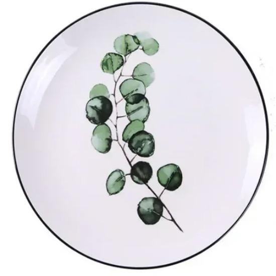 8 Inch Green Plants Ceramic Plates Dinner Porcelain Dessert Plate Beef Dish Fruit Plate Cake Tray Food Ceramic Tableware 1pc