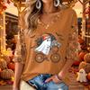 Women's V-Neck Halloween Print Casual Three-Quarter Sleeve Top