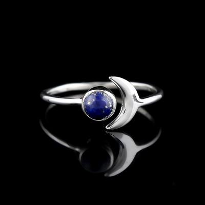 Lapislazuli-Ring, Halbmondring, handgefertigter Ring, Stapelring, Designerring, 925er Silberschmuck