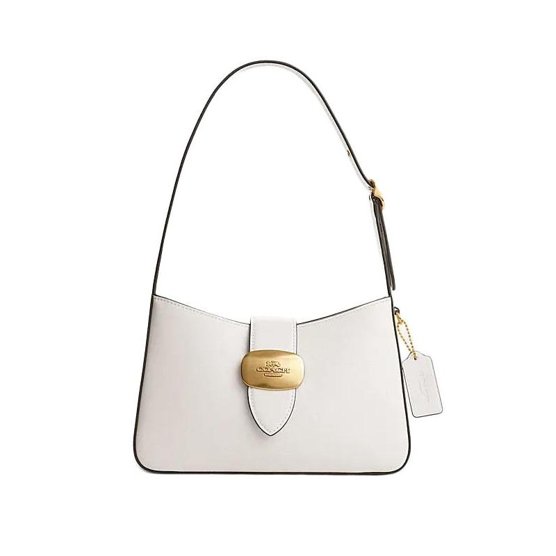 

COACH Eliza 25 solid color non-detachable shoulder strap with buckle closure cow leather half-moon bag shoulder tote medium women s chalk white білий