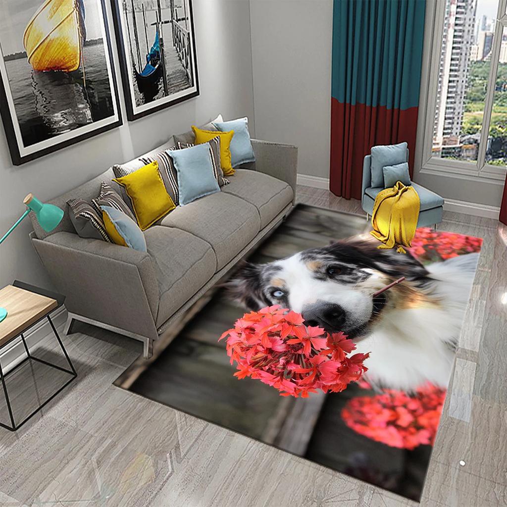 Hundefußabdruck Blumenmuster Teppich Süßer Welpe Blumenteppich Haustier Tier Rechteckige Bereichsteppiche für Erwachsene Yogamatten Wohnzimmer Dekoration Fußmatte