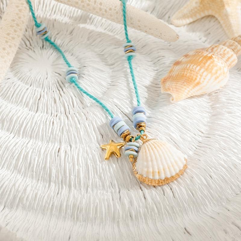 Minimalist Seashells Neckchain Adjustable Length Colorful Rope Stainless Steel Pendant Necklace Casual Wear Jewelry