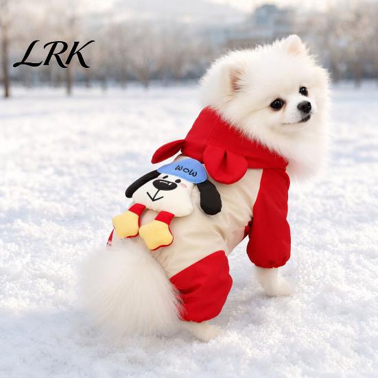 Cold Weather Pet Apparel Hooded Dog Jumpsuit, Waterproof Windproof Four-Leg Jacket with Puppy Winter Wear Ears, Cute Padded Warm Hoodie for Small Dogs