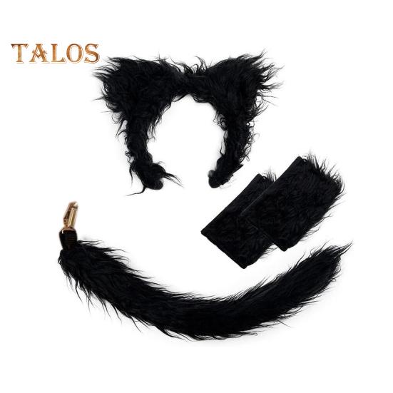 Wolf Ear Tail Set Realistic Design Plush Headband Gloves Tail Set Halloween Parties Role-Playing Accessories