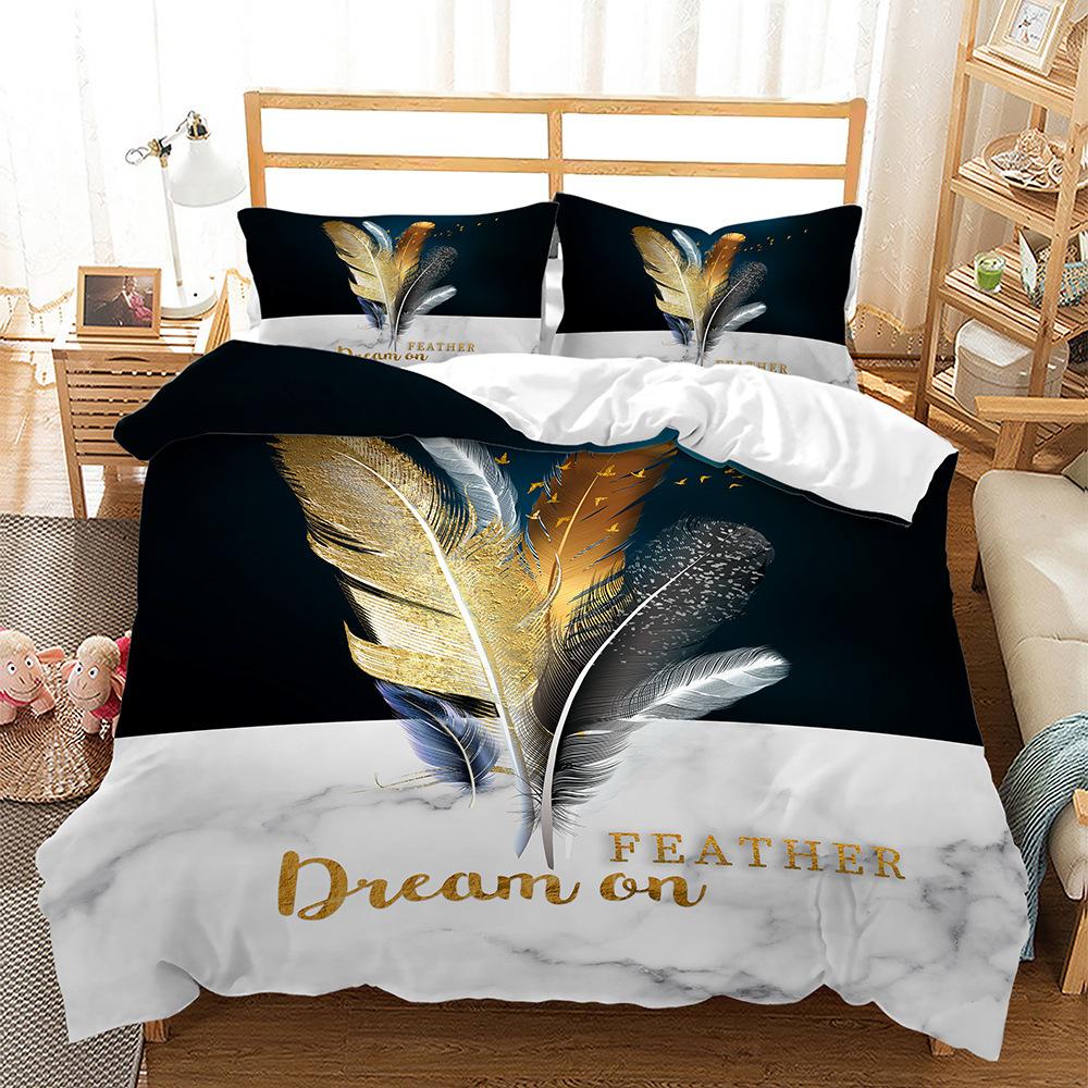 Bedding, Feather Chart Digital Printing Three-Piece Set, Quilt Cover Sheet Kit