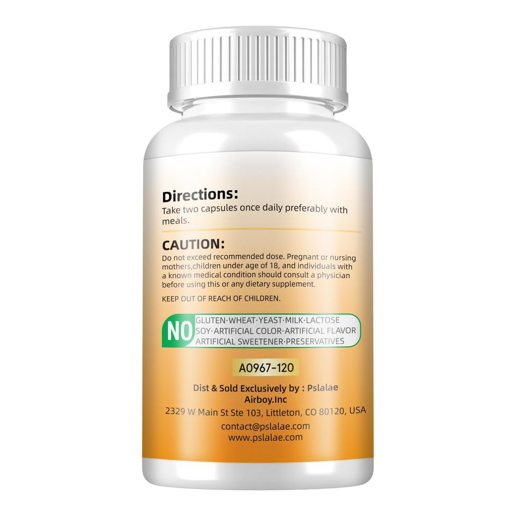 Pslalae Turmeric Capsules, for joint health, containing 1000 mg of turmeric complex, suitable for both men and women.