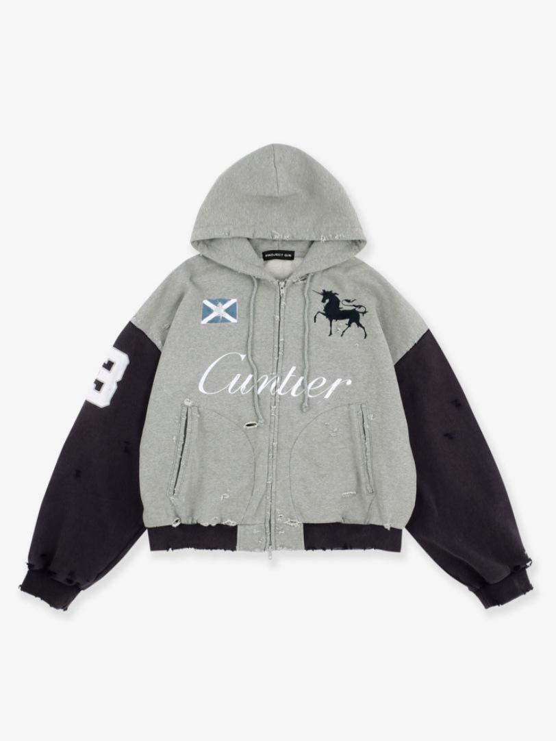 Худи PROJECT G/R с вышивкой «Измученный боевой конь» Small хизер серый