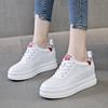 2026 Spring Summer Women's White Platform Sneakers Genuine Leather Wedge Hidden Heel 7cm Casual Walking Shoes Breathable