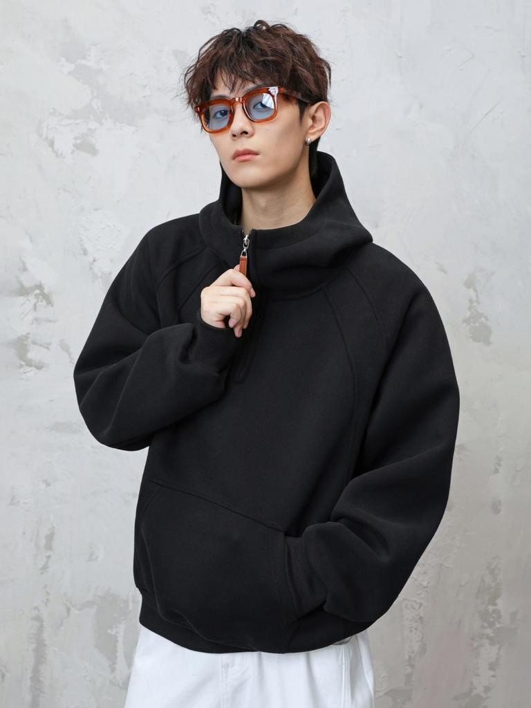 Unisex Heavyweight Half-Zip Hoodie with 3D Panel & Stand-up Collar for Autumn/Winter