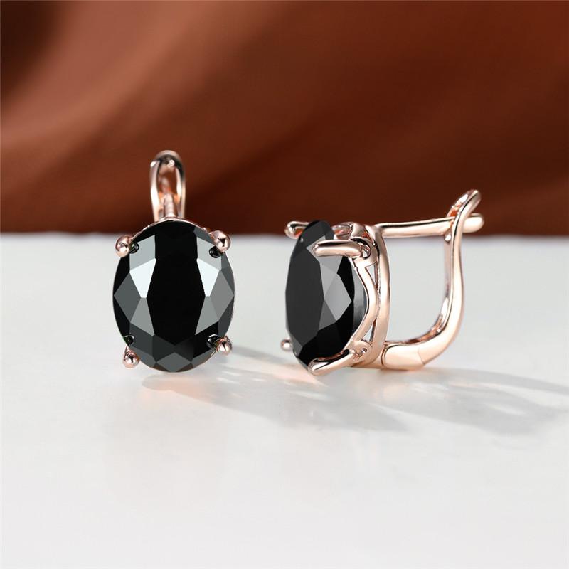 Crystal Female White Red Oval Stone Clip Earrings Rose Gold Color Multicolor Zircon  Wedding Jewelry For Women