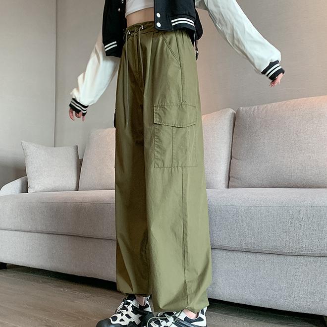 Women Casual Joggers Sports Pants Vintage Solid Low Waist Drawstring Baggy Trousers Y2K Wide Leg Sweatpants Streetwear Cargo Pants