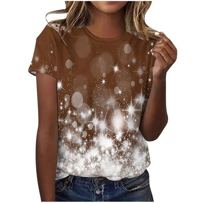 Sommer Rundhals 3D Glitzerdruck Top Modische Lässige Kurzarm Damen T-Shirts