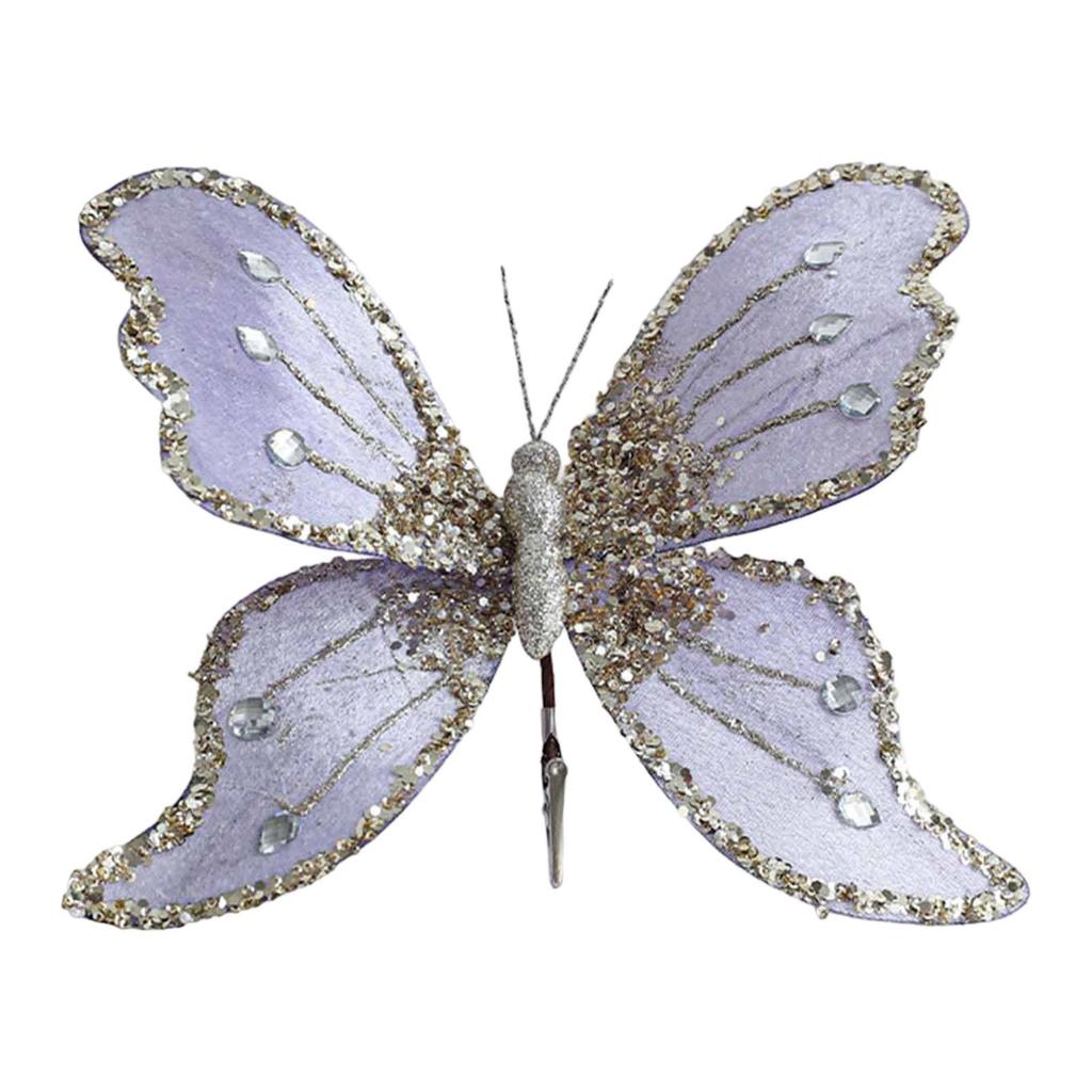 Butterfly Clip Christmas Ornament Glitter Decorative Collectible Artificial Butterfly for New Year Wedding Birthday Office