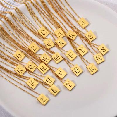 Gold Square Letter Necklace - Luxury English Alphabet Pendant On Clavicle Chain