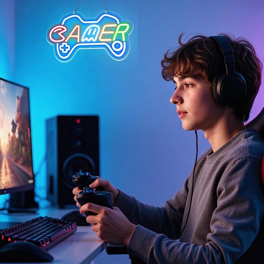 Gamer neon sign for teen boy room decor,Dimmer switch,Gamer Neon Signs for wall decor,game room,kids,gift