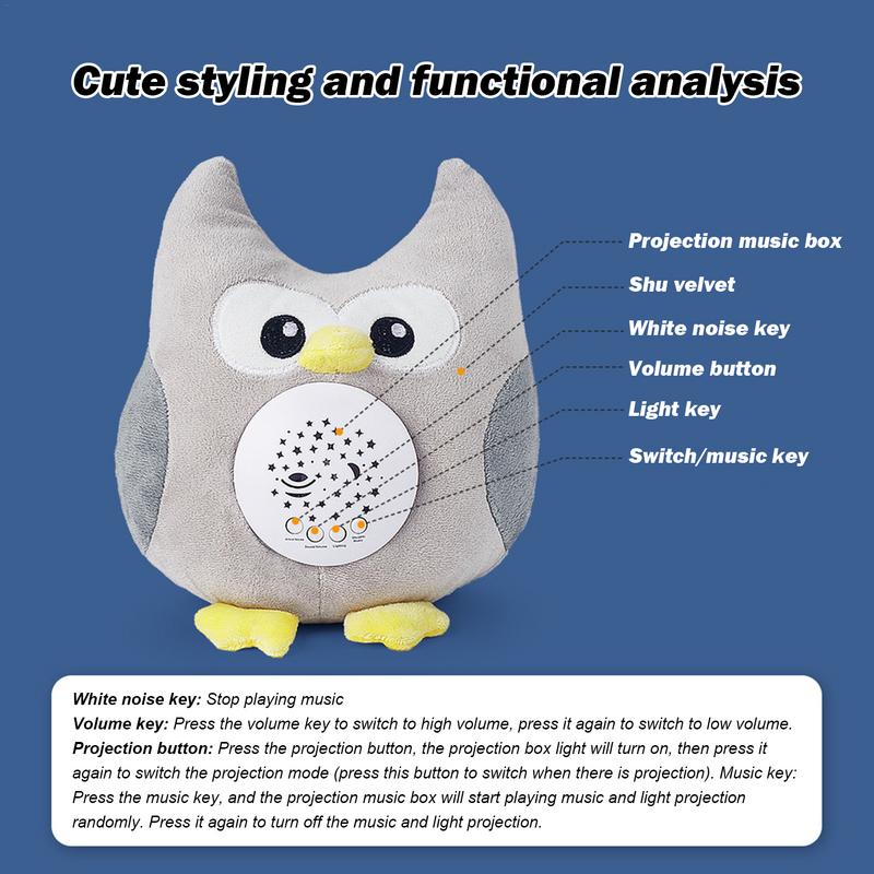 Kid Sleep Soother Pillow Newborn Sleep Aid Sound Machine Starry Projector Stuffed Animal Plush Toy Musical Soother Plush Cuddly