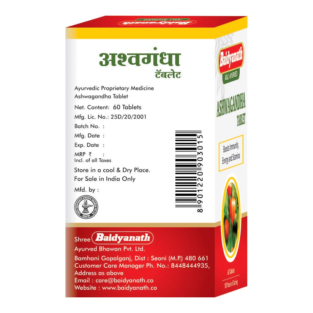 Baidyanath Asli Ayurved Ashwagandha Tablets 60pcs X Pack Of 3 for Strength Energy Immunity Boost