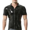 Men's Shirts PVC Leather Nightclub Stage T Shirts Short Sleeve Turn-down Collar Zipper Shirts Tops Latex Wet Look Dance Clubwear