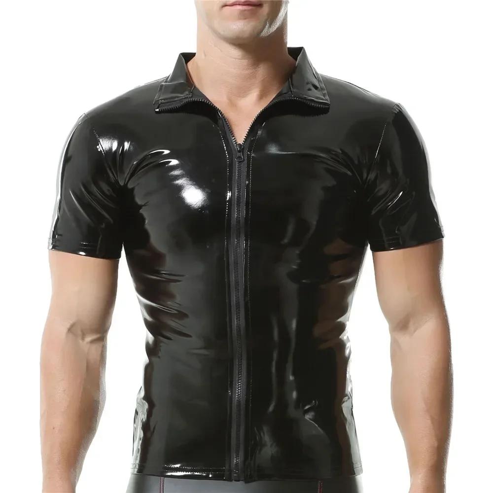 Men`s Shirts PVC Leather Nightclub Stage