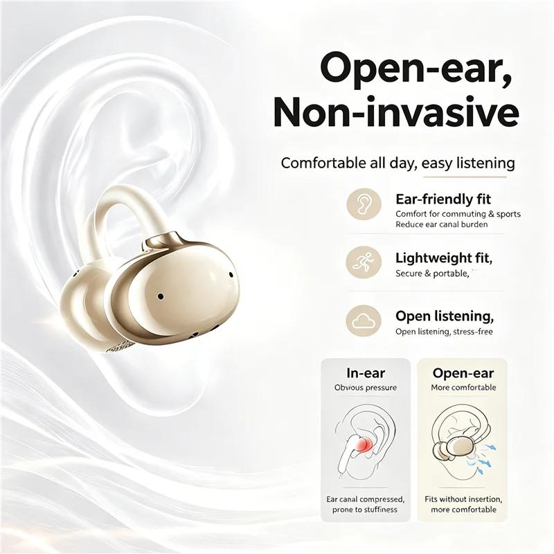 Bezdrátová Bluetooth 6.0 sluchátka Otevřená klipová sluchátka s mikrofonem 30H doba přehrávání Vodotěsná HiFi stereo sluchátka Bluetooth zařízení do auta