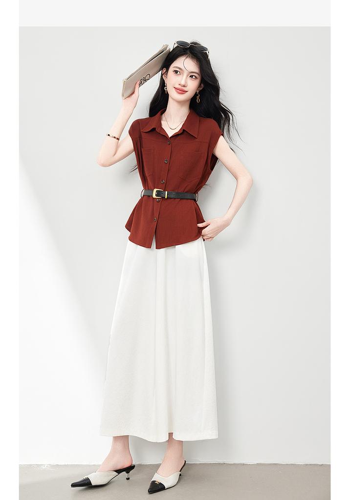 Fashionable casual suit, stylish and slimming, sleeveless shirt, wide leg pants, two-piece set