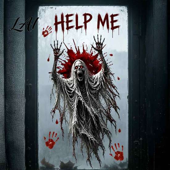 Interior Exterior Window Decorations Halloween Static Clings Skeleton Ghost Wall Sticker with Blood Reusable PVC Film Handprints Scary Decor