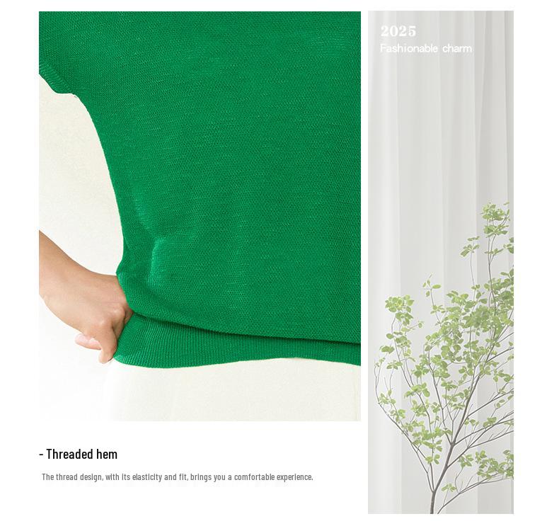 Plus Size V-Neck Fly Sleeve Ice Silk Knitwear - Lightweight Summer Top for Women
