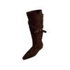 2025 Autumn and Winter New Square Head Slack Two Wear Tall Boots Velvet Simple Bag Legs Slope Heel Boots Women