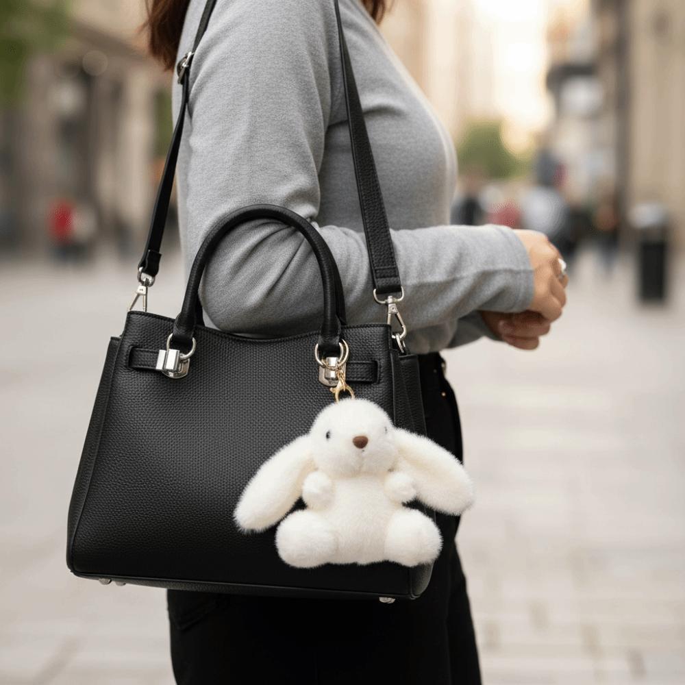 Fluffy Soft Rabbit Plush Pendant Metal Ring Rabbit Plush Key Ring Rabbit Fur Keychains  Women Girls