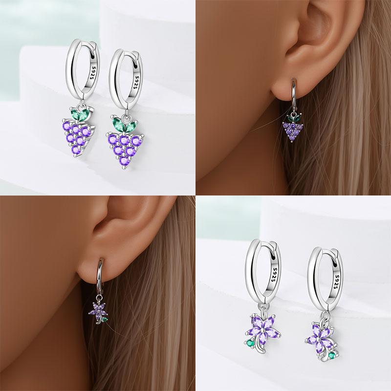 S925 Silver Colorful Sparking Zircon Heart Shape Dopamine Hoop Earrings Flowers Earrings Jewelry for Women Girl Fine Gifts