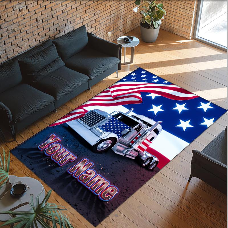 Truck Theme Crystal Velvet Floor Rug Personalized Custom Name Text Warm Carpet Home Decoration