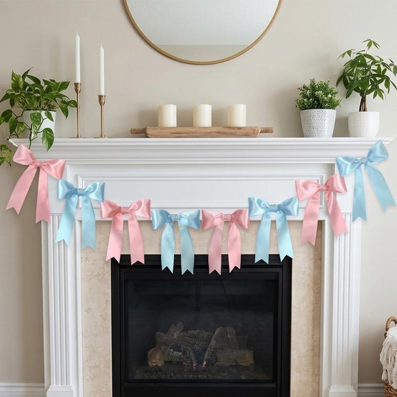 2Pieces Soft Blue Bowknot Garlands Celebratory Banners Perfect for Holiday Wall Decors and Festival Celebration Event