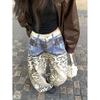 Women's American Retro Leopard Print Wide-Leg Jeans