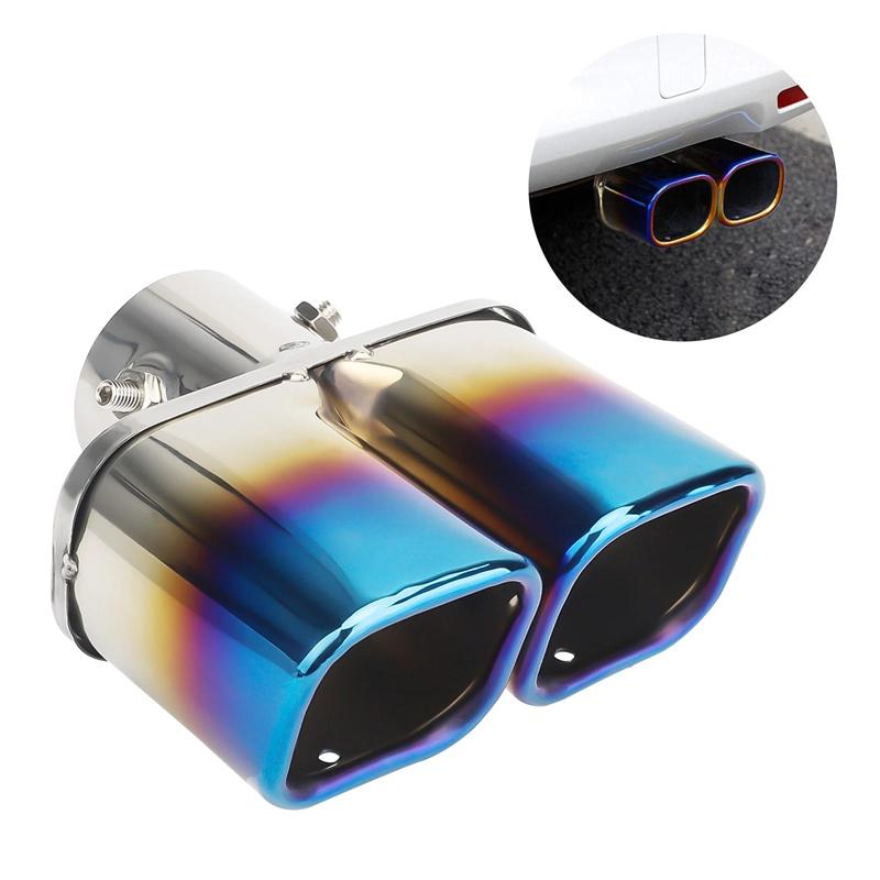 Muffler Tip Dual Outlet Universal Square Exhaust Tip Exhaust Pipe Stainless Steel Exhaust Tip Nozzle Car Tail Throat Accessories