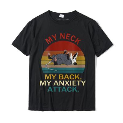 T-shirt à col rond pour femme Mon cou Mon dos Mon attaque d'anxiété Opossum Coucher de soleil Coton Hauts pour garçon Chemise T-shirts d'été Été