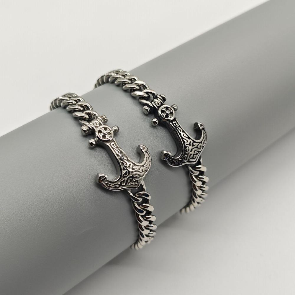 Mens Viking Anchor Titanium Steel Bracelet Retro Bold Fashion Accessory