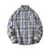 Autumn Men'S Abraded Thickened Plaid Long Sleeve Lapel Shirt Men'S Casual Loose Shirt
