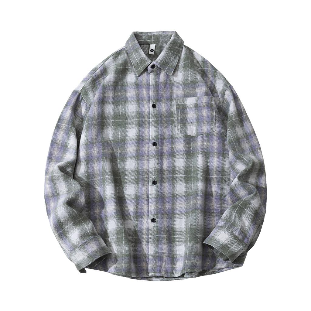 Autumn Men'S Abraded Thickened Plaid Long Sleeve Lapel Shirt Men'S Casual Loose Shirt