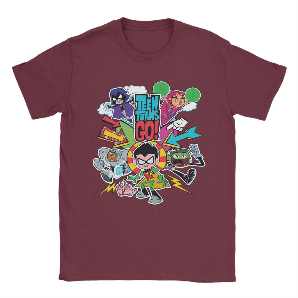 Luźna koszulka z grafiką Teen Titans Go i Zespołu Strzał Męska Bawełniana Krótki Rękaw Okrągły Dekolt Letnie Topy