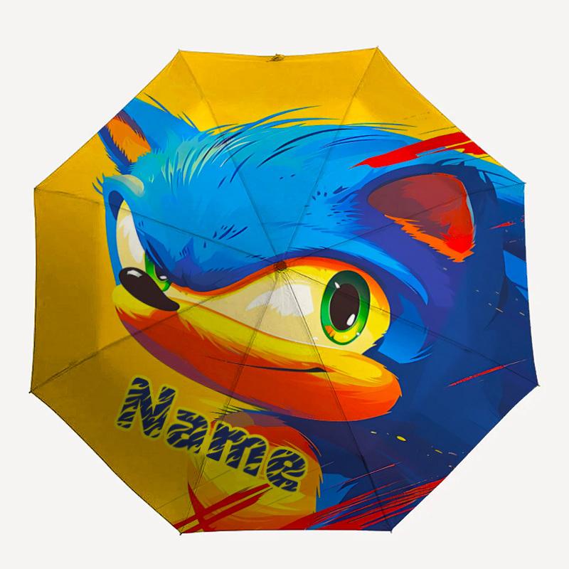 

1PC Sonic Artwork Custom Name Automatic Open/Close, 8-Rib Durable Frame Compact Travel Umbrella for Men & Women D1222041