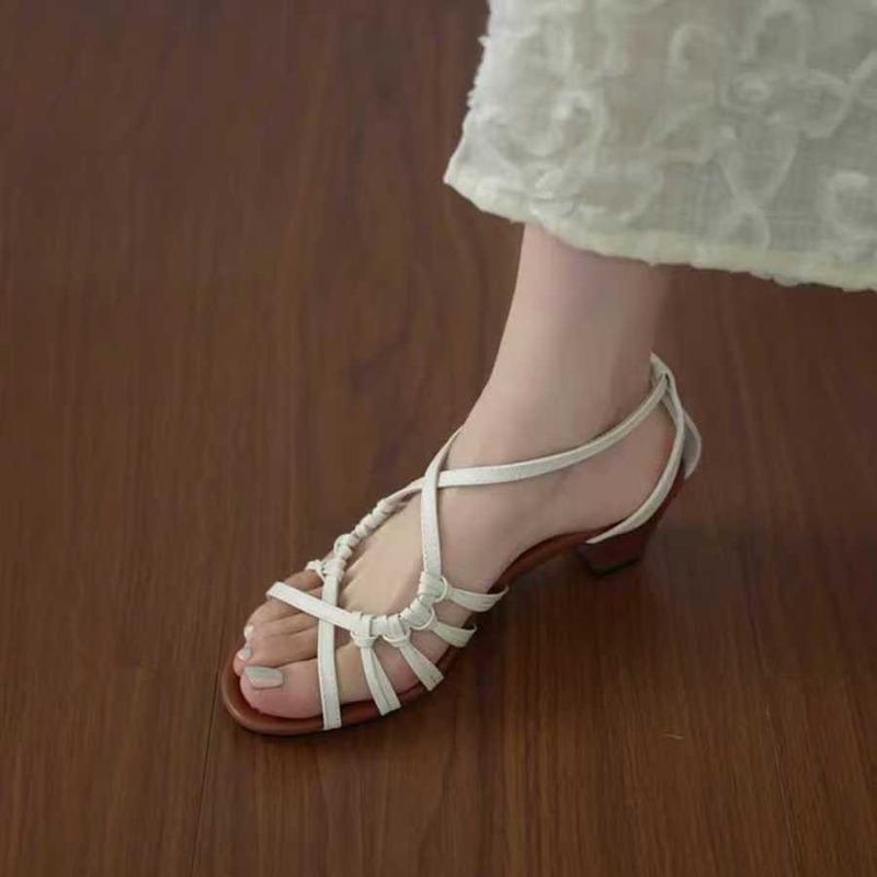 Fashion Open Toe 2025 Summer Large Size Sale Of Women's Shoes Heels Luxury Sandals Suit Female Beige Peep Big New Comfort