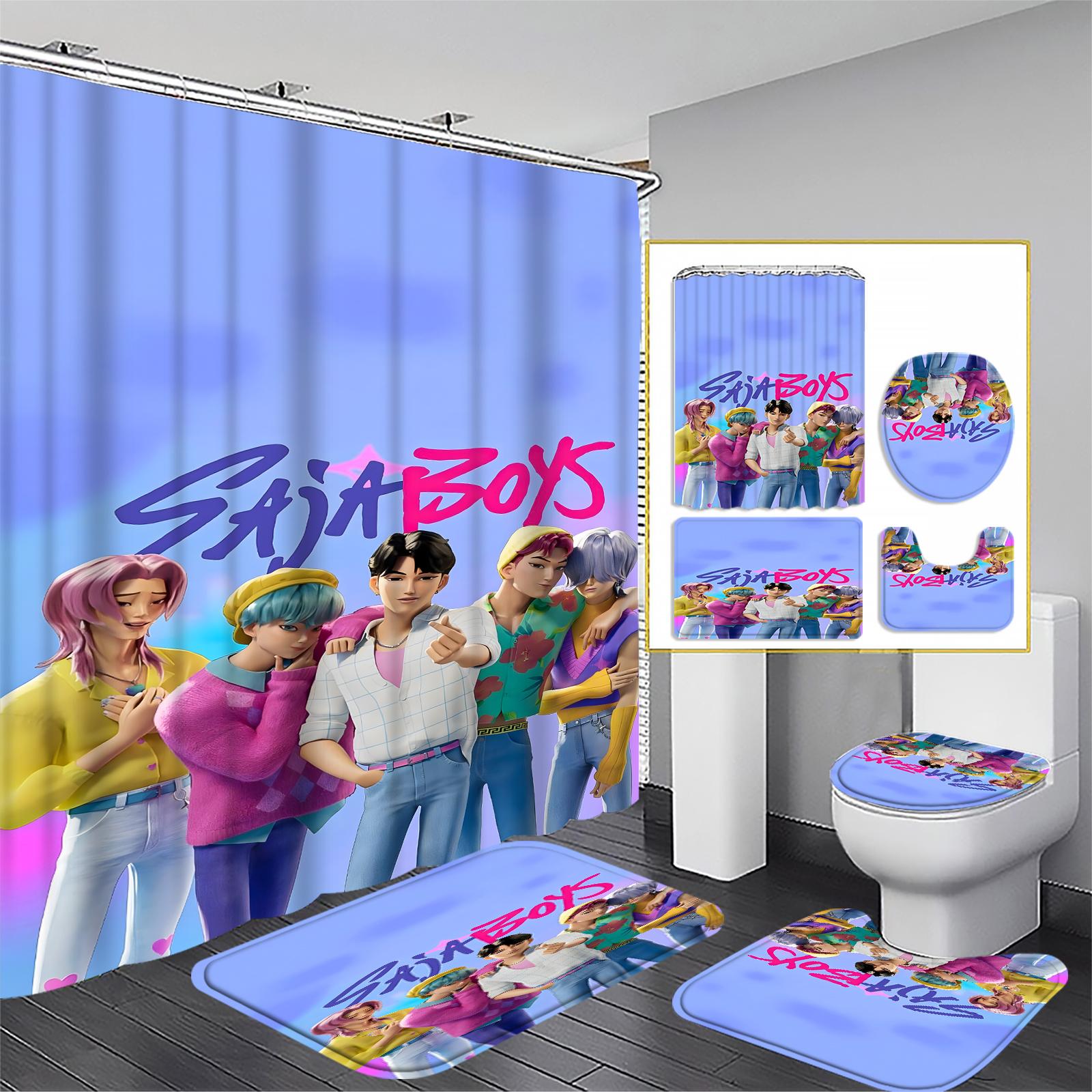 

Коврик для туалета и ванной комнаты с принтом снеговика и занавеска для душа, набор из четырех предметов One Size