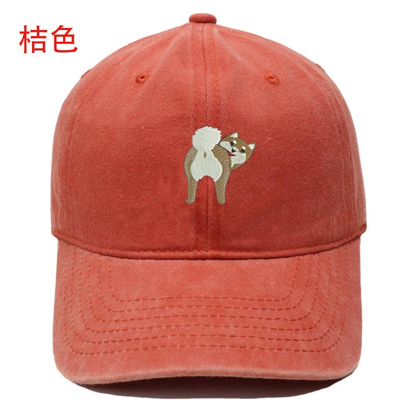 Cartoon cute puppy embroidery washed retro soft top baseball cap men's and women's casual outdoor sunshade cap