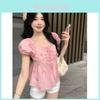 Princess Style Printed Blouse With Puff Sleeves For Summer Casual Wear
