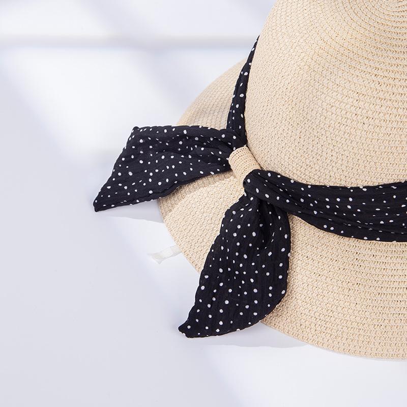 New Style Women's Summer Polka Dot Bow Basin Hat Basin Hat Large Brim Sun Protection Fisherman Hat Vacation Bucket Hat