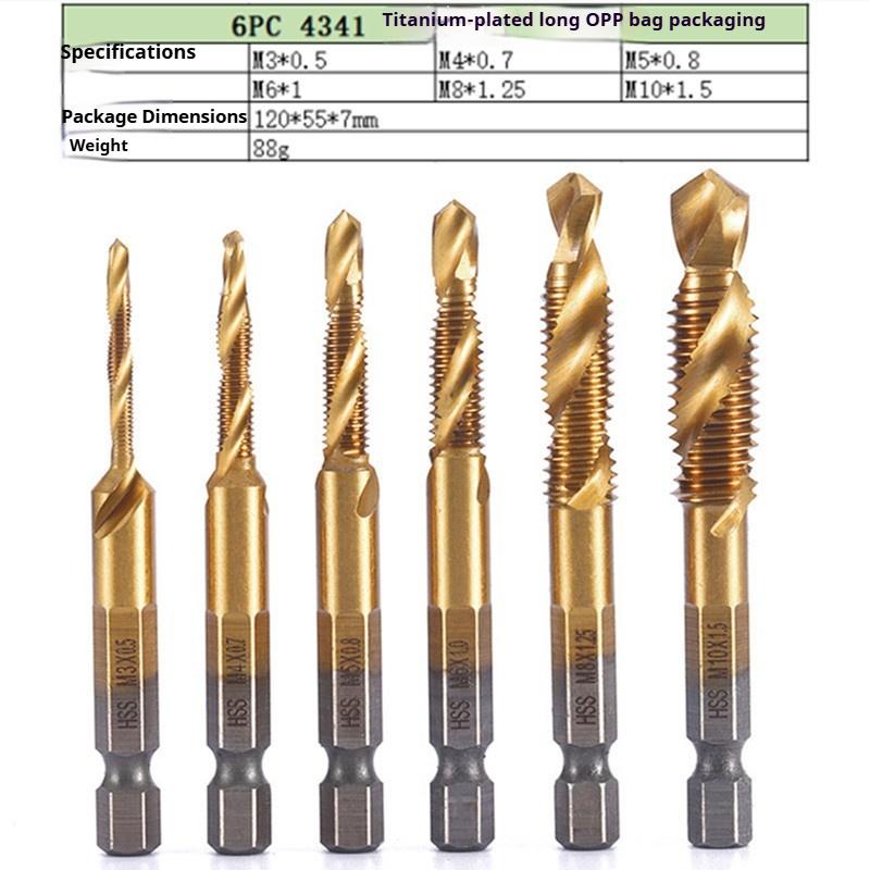 Vysokorýchlostná oceľová šesťhranná stopka tri v jednom kombinovaný závitník, vŕtanie, rezanie závitov a odihlovanie integrované špirálové strojové rezanie závitov, špirálový závitník