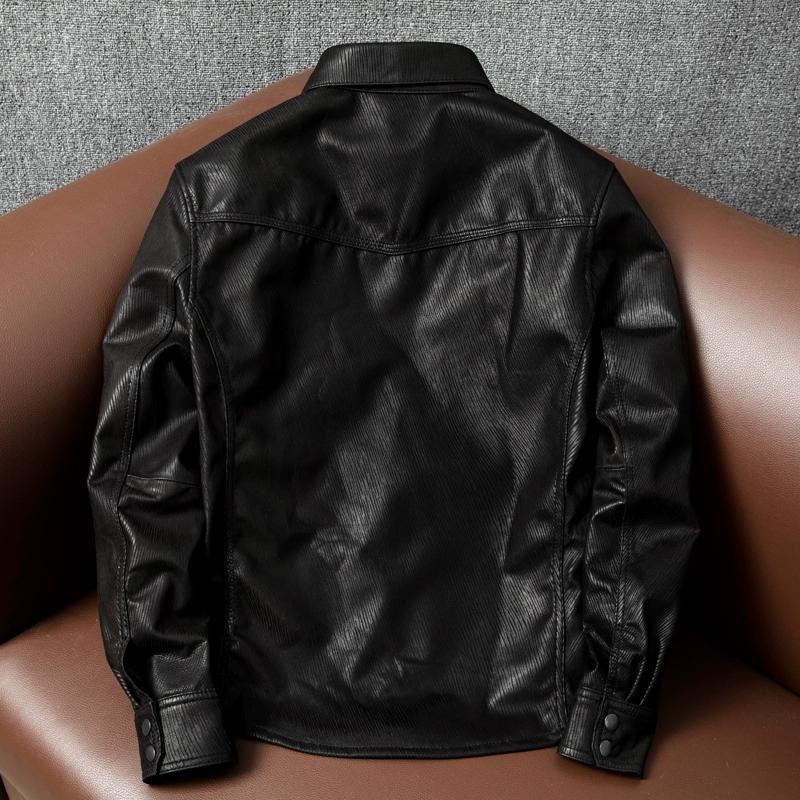 Ultra Soft Sheepskin Leather Jacket Men Slim Fit Shirt Collar Trendy Short Spring Autumn