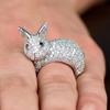 Huitan Unique Rabbit Rings for Women Dazzling Cubic Zirconia Lovely Lady Animals Finger Accessories Sweet Trendy Party Jewelry